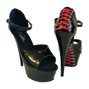 Pleaser 660FH Platform Stilleto Heels Black With Red Lace Accents